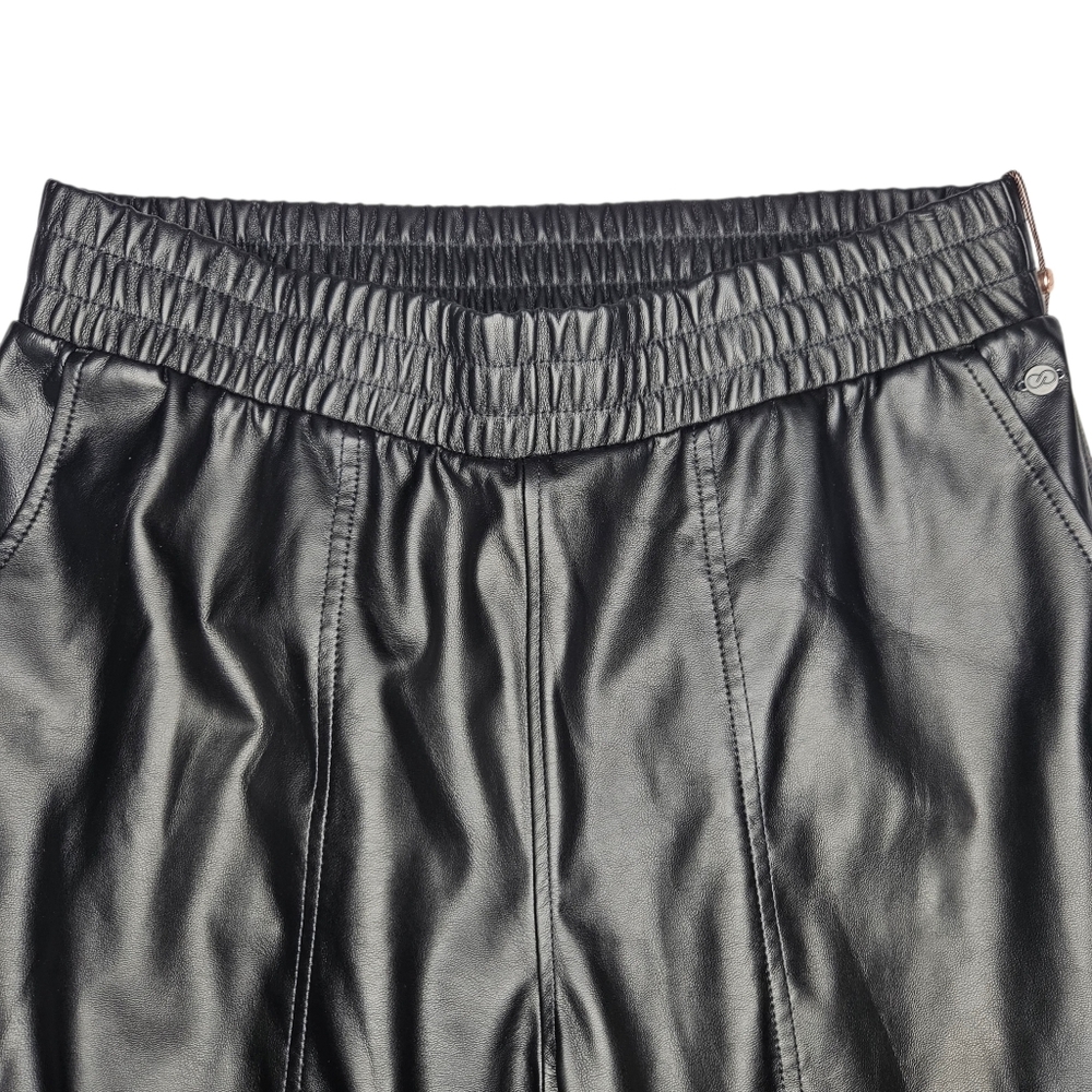 CALIA Women's Black Faux Leather High Rise Joggers MED NWT Whimsygoth Travel - Picture 3 of 15